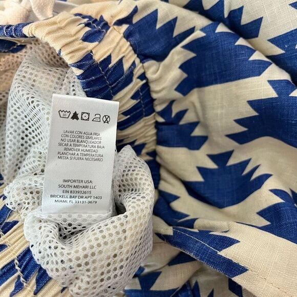 Felix Large Blue Cream Ikat Geometric Pull-On Linen Shorts Size Large - Picture 6 of 6